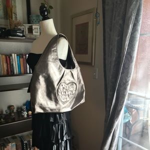 Betsey Johnson Metallic gray distressed heart bag